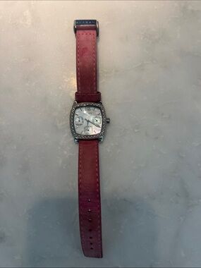 Skagen Pink Leather Strap Watch with Crystal Accent
